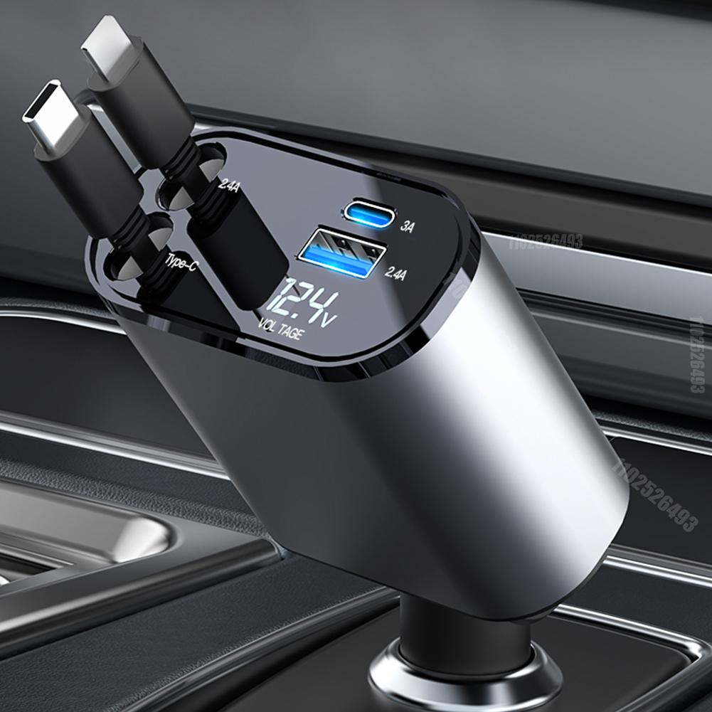 Retractable Car Charger 4-in-1 Fast Car Phone Charger 2 USB Ports Charger Adapter For Android Phones Auto Accessories Interior