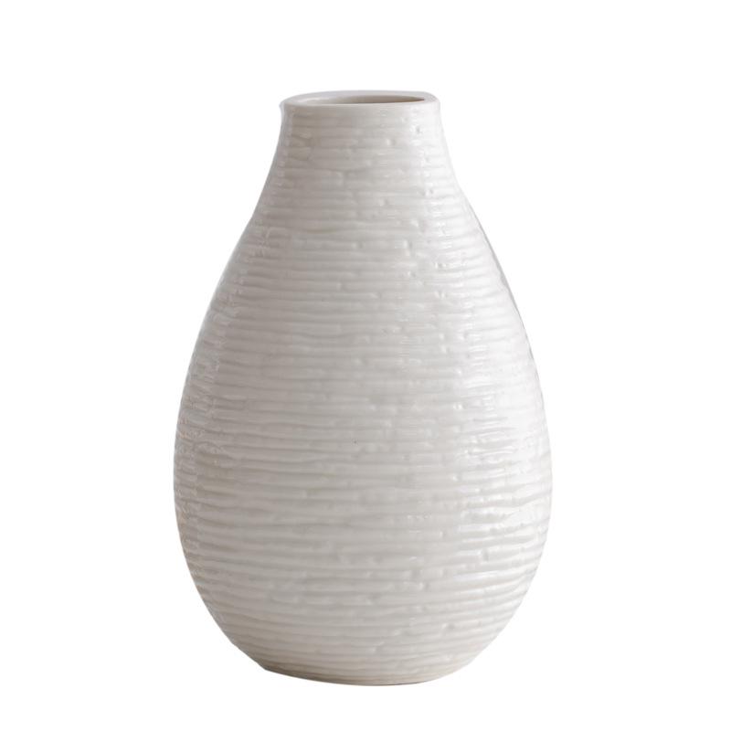 Weiße minimalistische Keramik-Dekorationsvase mit frischen Blumen Wohnzimmer Eingang Schreibtisch Blumenarrangement Dekoration Vasen