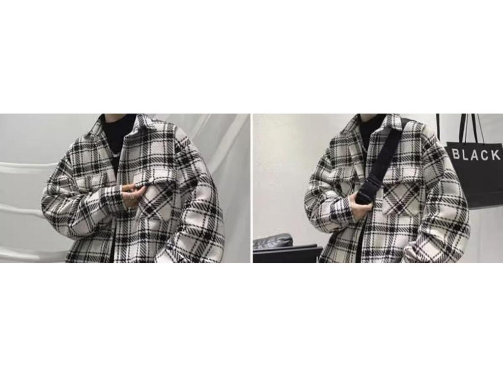 Wyrafinowana męska kurtka robocza z wełny w pepitkę - Modna koreańska odzież codzienna