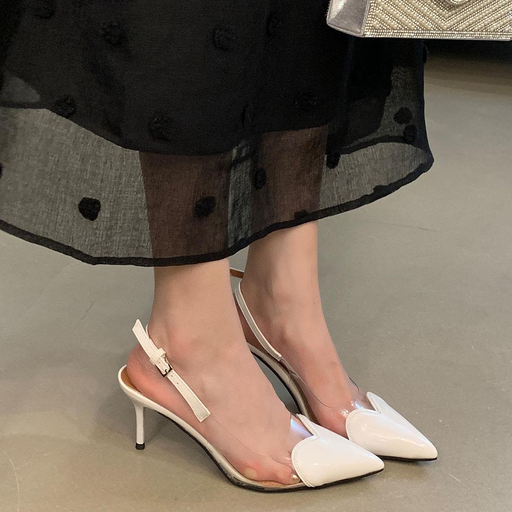 Sandale Noi cu Toc Înalt cu Vârf Ascuțit și Inimă Transparentă Vară Sexy Toc Subțire Sandale Chic cu Toc Tip Pompă Pantofi de Petrecere pentru Femei