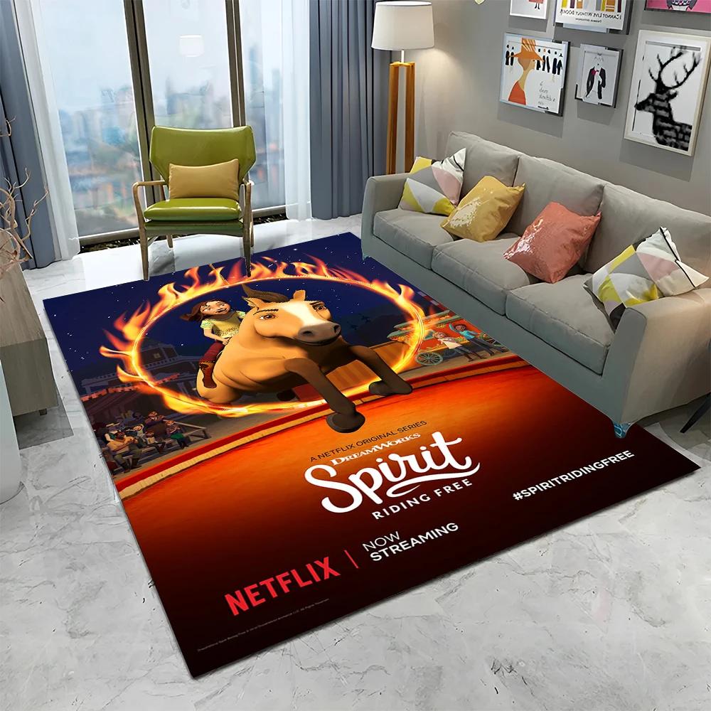 Cartoon Spirit Riding Free Horses 3D Carpet Rug for Home Living Room Bedroom Sofa Doormat Decor,kid  Area Rug Non-slip Floor Mat
