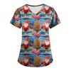 Plus SizePrinted Scrub Working Uniform Tops For Women's Cross V-Neck Print Short Sleeve Fun T-Shirts Workwear Tee With Pockets