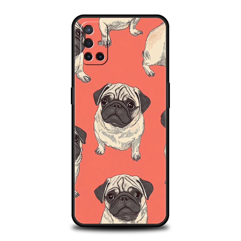 Phone Case For OnePlus 13 12 11 10 9 Pro 9T 13R 12R 10R 9R 9RT 10T 8T 8 Nord 2T CE 2 3 5G N200 N30 Soft Cover Black Pug close up