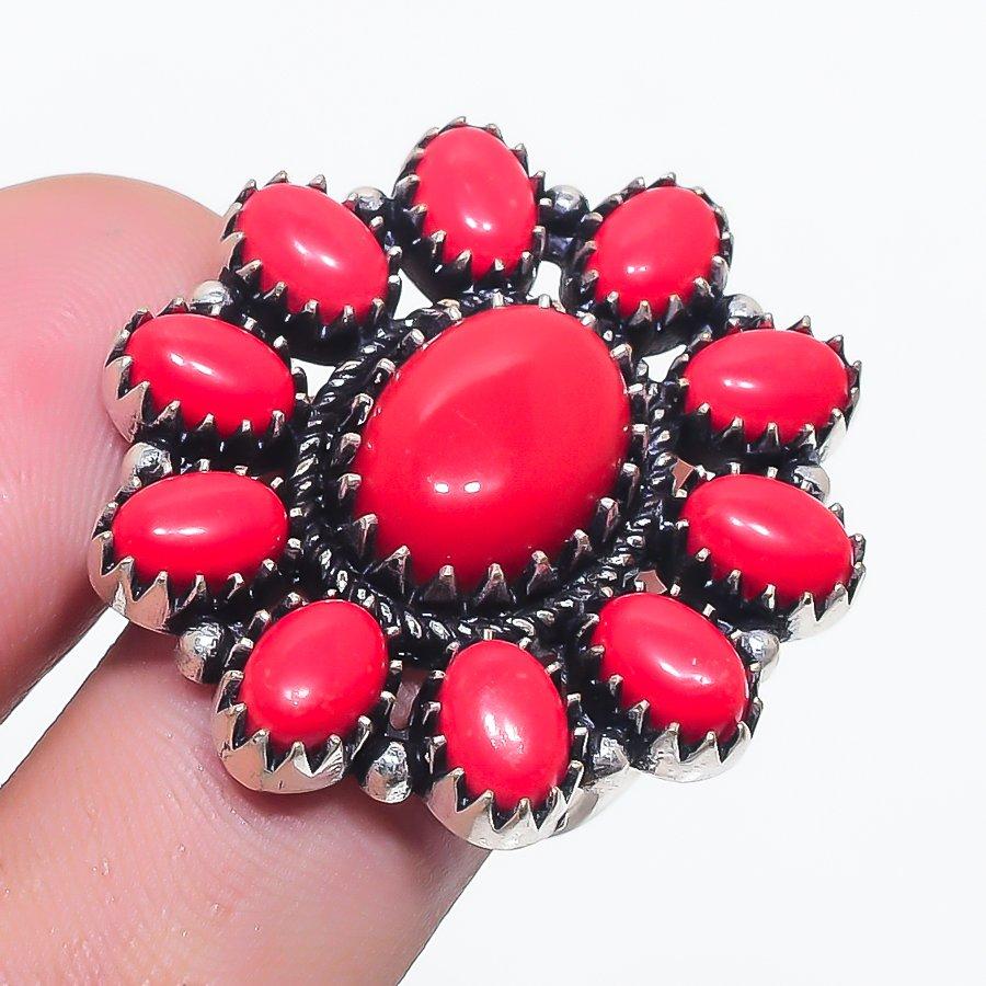 

Натуральный Красный Коралл Драгоценный Камень Ручной Работы 925 Стерлинговое Серебро Ювелирное Кольцо Размер 8 q6C00