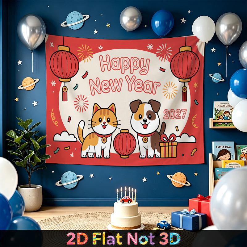 Party Backdrop New Year Red Flat Festive Lantern Multi Layered Celebrations Event Backdrop Decoration Front Door Decor