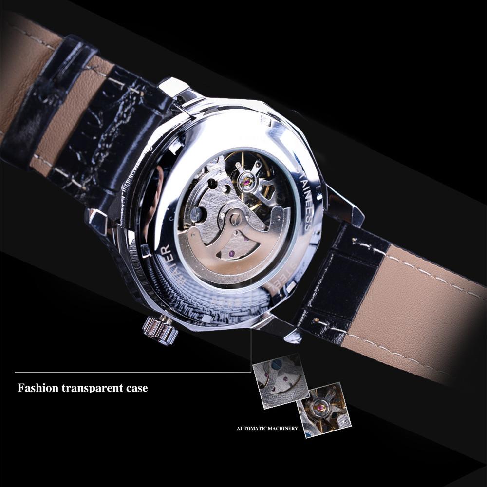 WINNER New Top Men's Watch Men's Skeleton Automatic Mechanical Strap Blue Needle Mechanical Watch Men's Watch