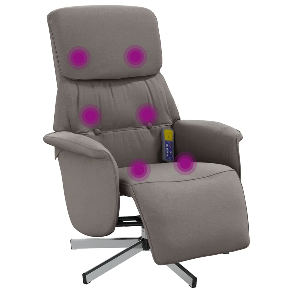 Vidaxl Reclining Massage Chair with Footrest, Taupe, Fabric Upholstered