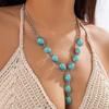 European and American Jewelry Retro Ethnic Turquoise Necklace Female Niche Punk Metal Chain Collarbone Necklace