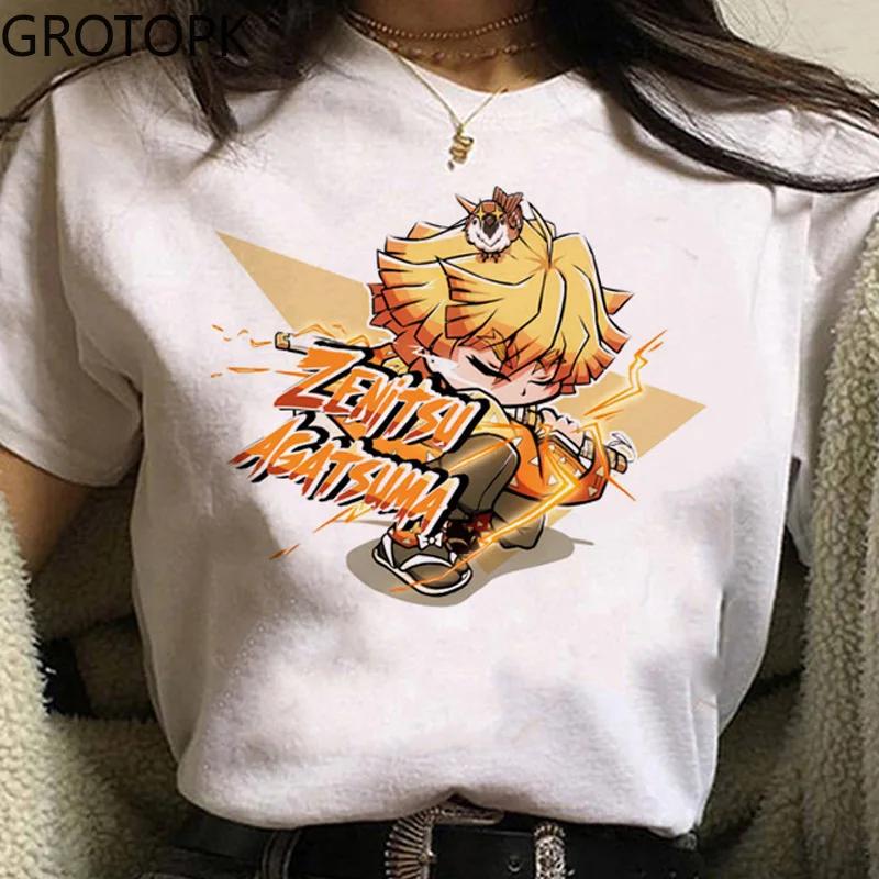 ZX TEE 3D Printing Japanese Anime Demon Slayer Lady Short Sleeved Cute Cartoon Printing T-Shirt Anime Harajuku Pattern Womens T-shirt