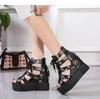 High-heeled sandals women's summer new thick-soled muffin wedge heel student hollowed out fish mouth inner height-increasing sandals