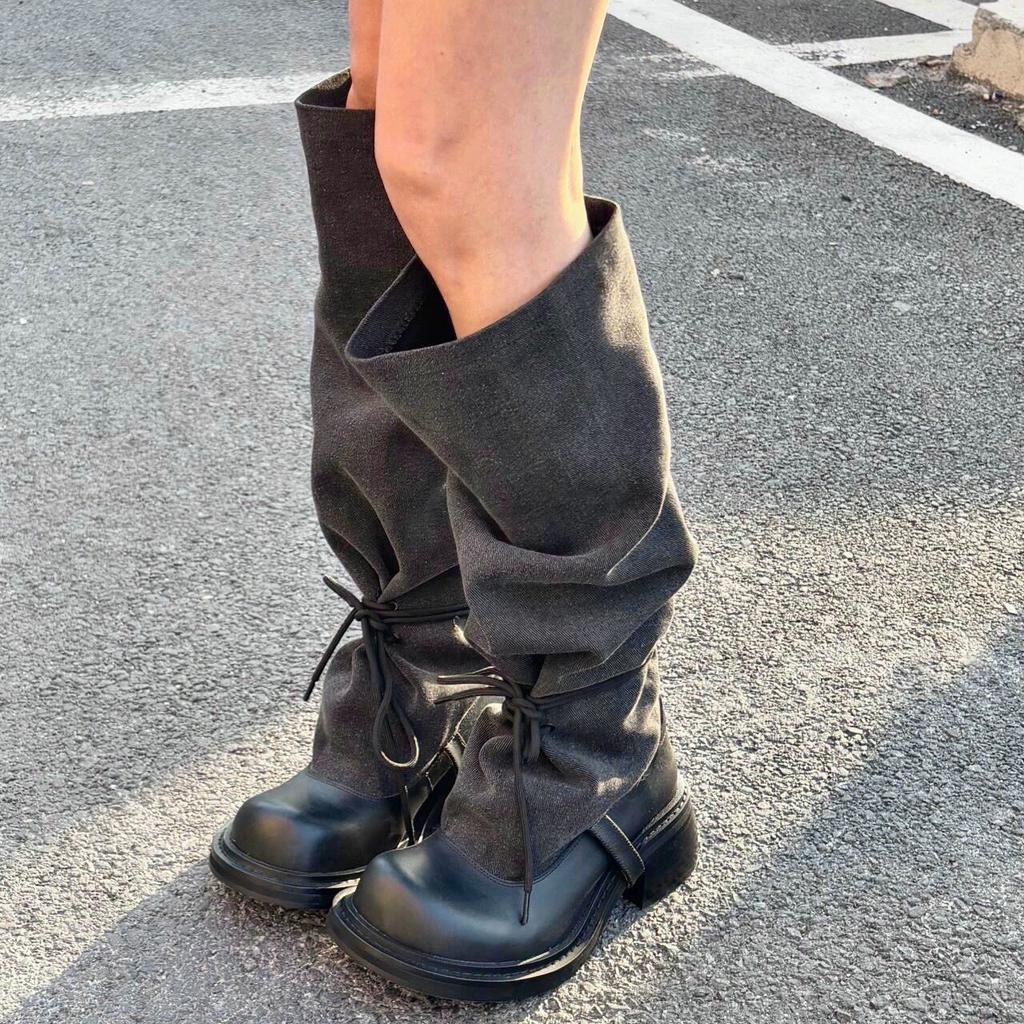 Niche design fashionable long boots summer new retro babes pile boots thick heel and thin