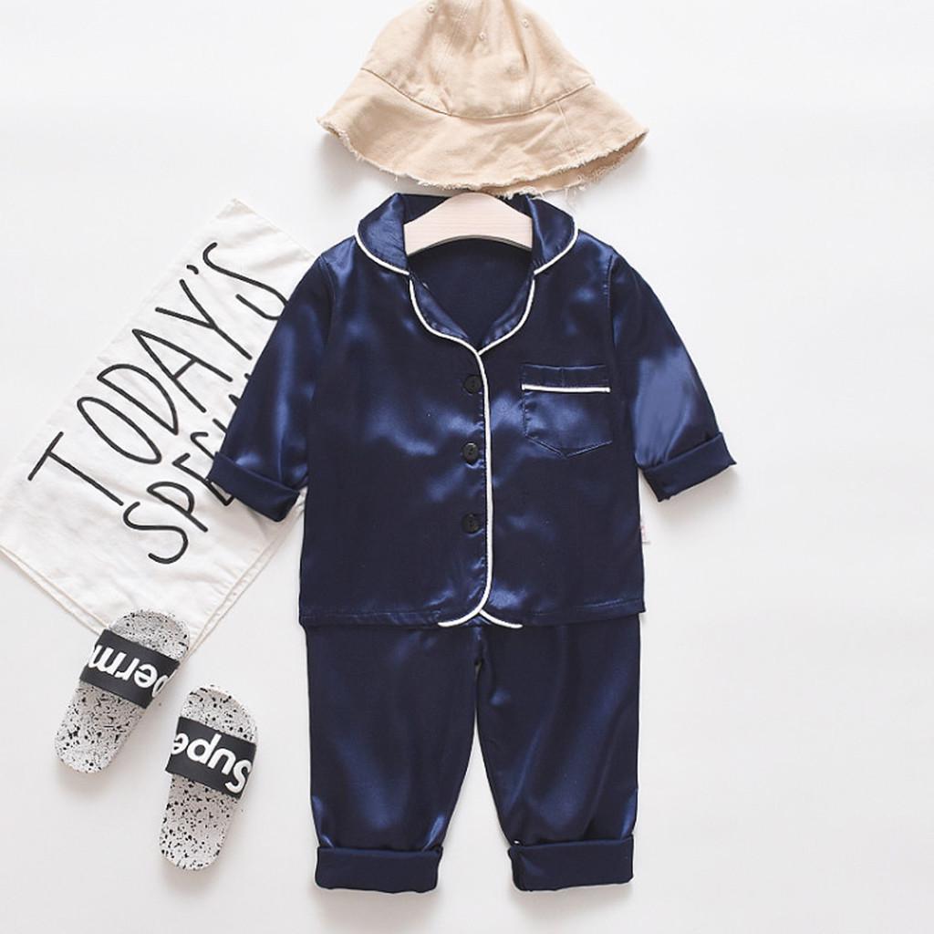 Kleinkind Baby Jungen Langarm Solid Tops + Hosen Pyjamas Nachtwäsche Outfits