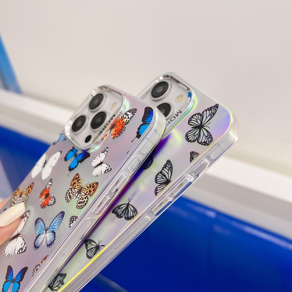 For iPhone 15 Pro Max Case Laser Butterfly Pattern Anti-Scratch TPU+PC Phone Cover