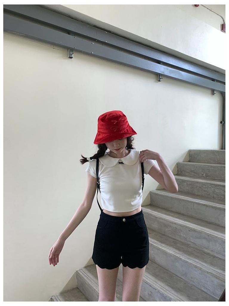 2025 Summer Korean Style Baby Girl Peter Pan Collar Bow T-Shirt