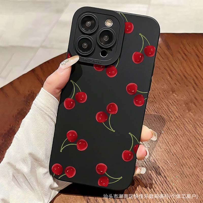Rote Kirsche passt für iPhone 14 Hülle, iPhone 13 Pro Max, Silikon 12/16 weiche Hülle XS/15 für Frauen, 17