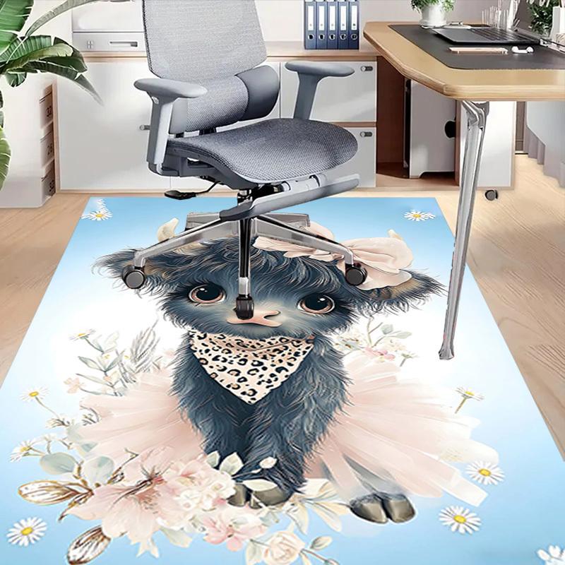 1PC Cow Flower Non-Slip Floor Carpet Compatible for Office&Living Room&Dining Room - Flat-Weave Machine- Soft & Pattern-E297