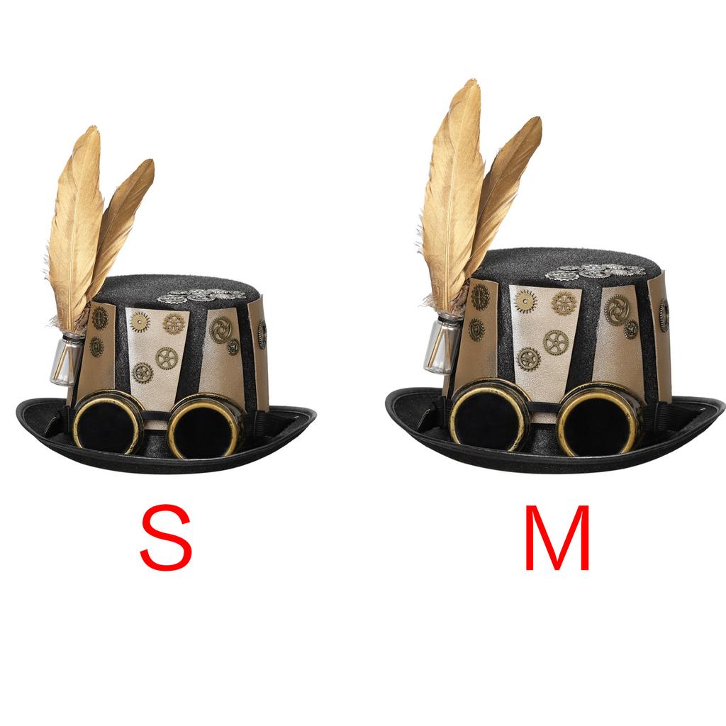 Unisex Steampunk Top Hat with Brim and Goggles Vintage Style Headwear for Costume Party Holiday Decorations Gift