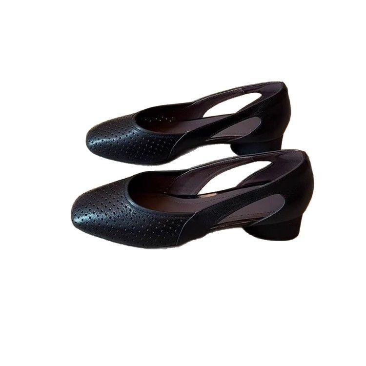 Super Soft Sheepskin~ French Cool Single Shoes Women's Square Head Hollow Hole Shoes Retro Shallow Mouth Hollow Breathable Mary Jane Shoes