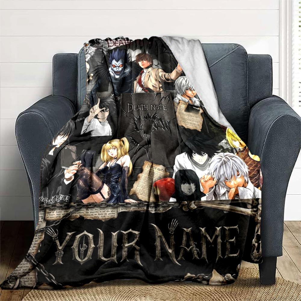 Name Custom Anime Death Note Print Flannel Blanket High Quality Warm Comfortable Cover for All Seasons Perfect for Gifts Home Decor