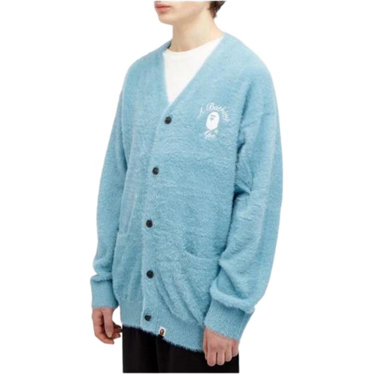 A Bathing Ape Logo Embroidered Shaggy Knit Cardigan 1J80-120-009