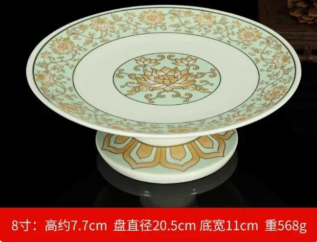 1 Pcs Ceramic Colored Painting for Fruit Plate Lotus Flower High Leg  Sum Tribute Dish Buddhist Hall Supplies Buddhist Offerings