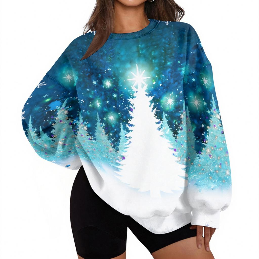 Women's Trendy Christmas Graphic Crewneck Sweatshirt Lightweight Casual Pullover Top for Holiday