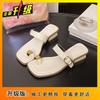 2025 new summer popular word with toe simple sandals women fashion wear versatile medium heel cool slippers women
