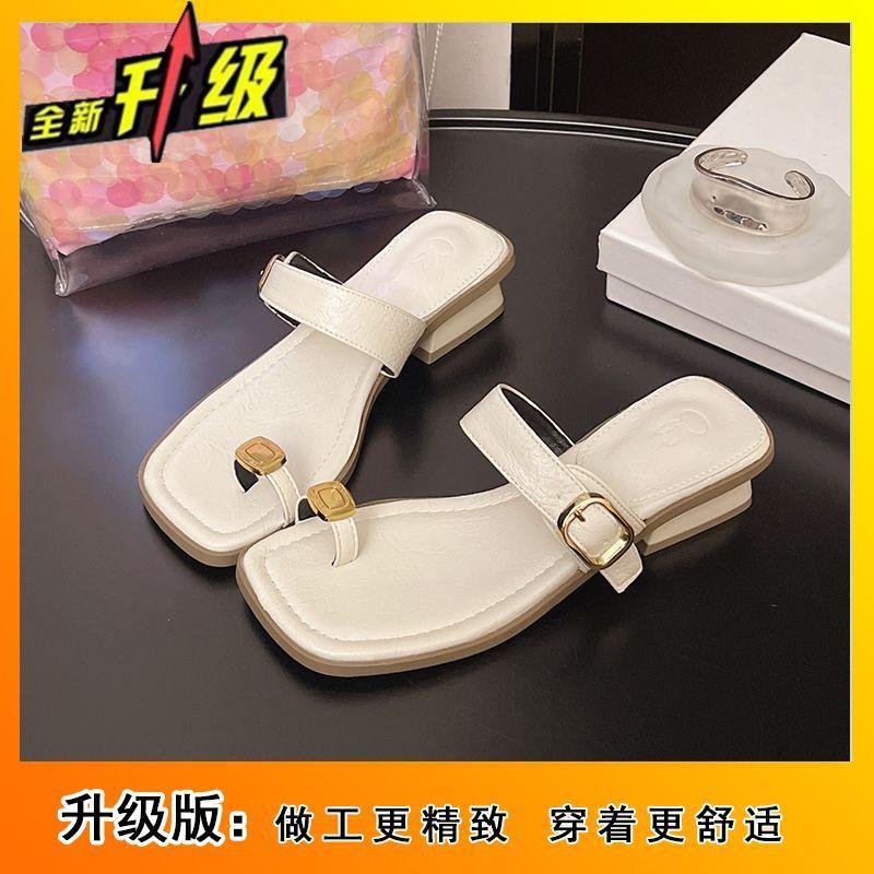 2025 new summer popular word with toe simple sandals women fashion wear versatile medium heel cool slippers women