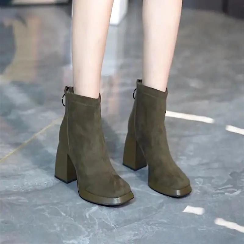 Autumn New High Heel Short Boots Thick Bottom Waterproof Platform Back Zipper Versatile Thick Heel Women's Boots