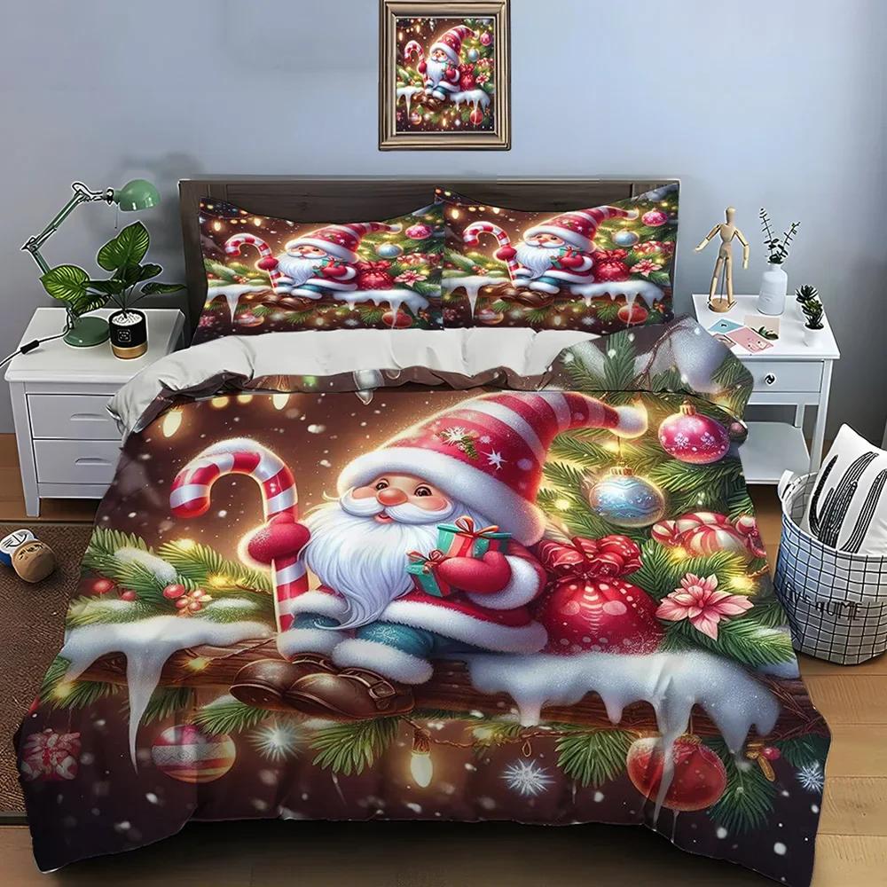 Christmas Gnome Print Bedding Set Duvet Cover 1 Duvet Cover 2 Pillowcases Adult And Children Bedding Set Luxury Holiday Gifts