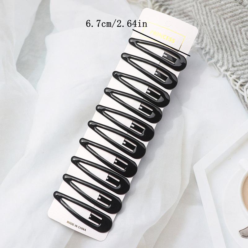 10-Piece Black Enamel Hair Clip Set for Women - Simple Forehead Stray Hair and Bangs Side Clips