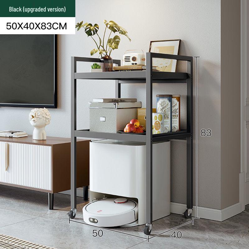 Multi-Layer Floor-Standing Adjustable Storage Rack with Trash Can Holder for Kitchen Use