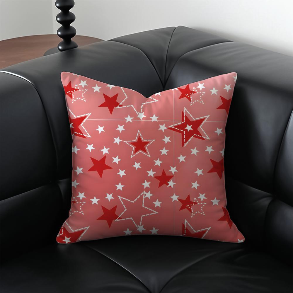 Red FivePointed Star Cushion Cover Pillow Case Antidustmite Invisible zipper silky plush cushion