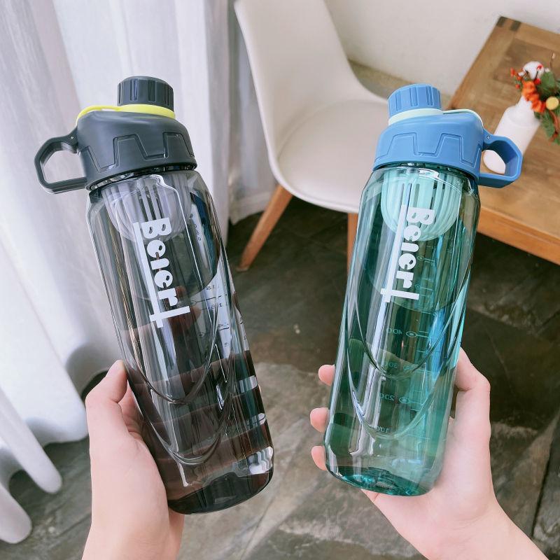 1L Water Bottle with Time Scale Fitness Outdoor Sports Water Bottles with Straw Transparent Leakproof Motivational Sport Cup