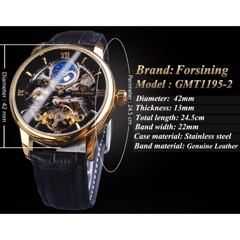 FORSINING Men's Luxury Automatic Mechanical Watch Leather Strap Automatic Tourbillon Hollow Mechanical Watch