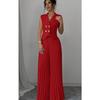 Women's Sleeveless Double Breasted Blazer Vest Two Piece Set High Waist Pleated Wide Leg Pant Elegant Casual Outfit