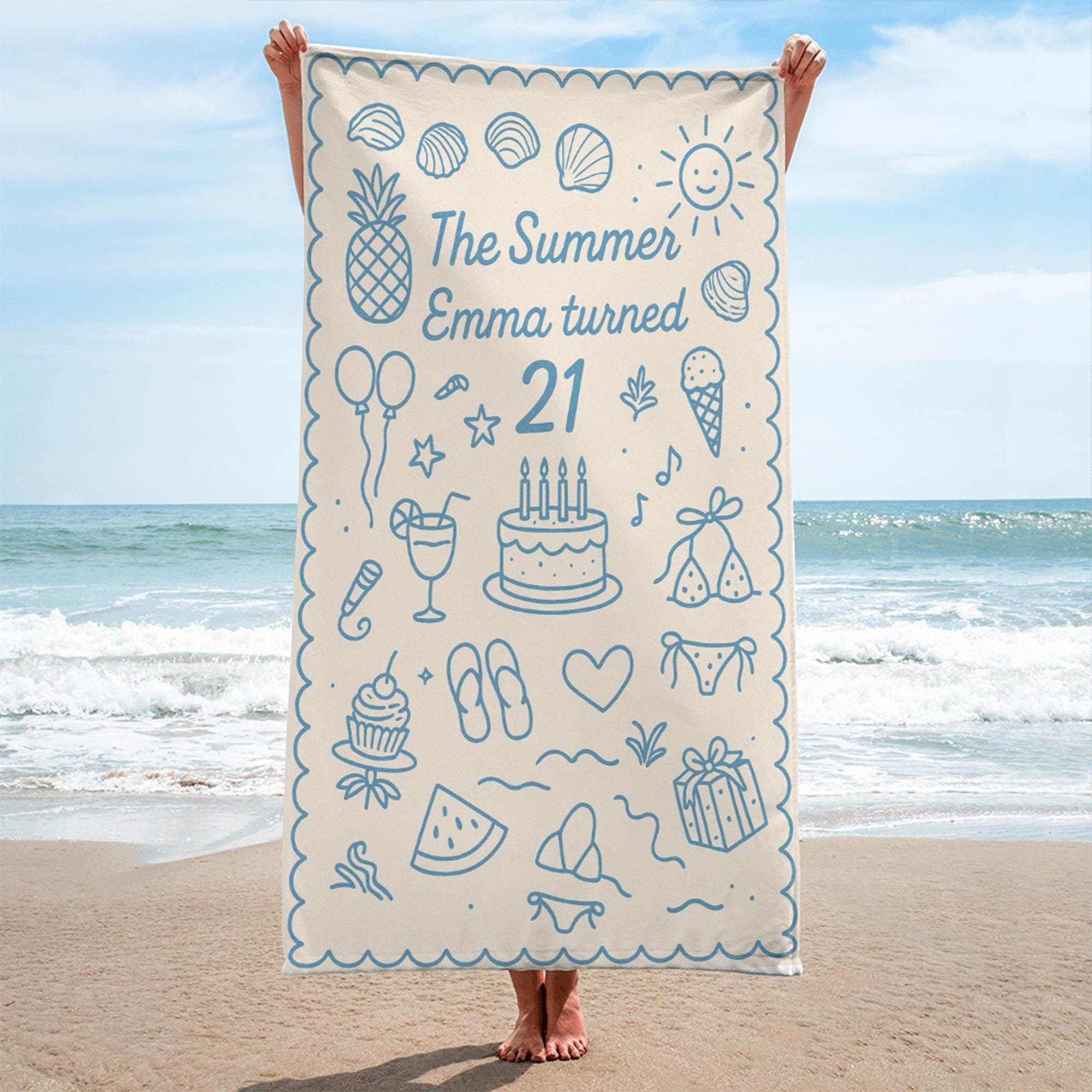 

Cute Beach Towel for Birthday Summer Party Towel 21st Birthday Gift Idea Pool Beach Seaside Trip Celebration W40*H60(CM)