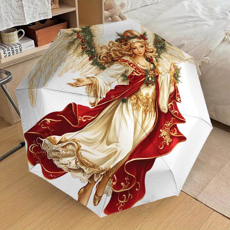 1pc Angel Christmas Pattern Umbrella  Automatic Opening and Closing Umbrella, High quality Umbrella, Ideal Gift for Her 283