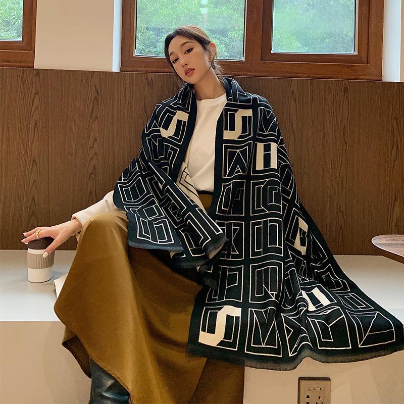 Autumn and winter scarf, new women's extended imitation cashmere air conditioner shawl, fashionable geometric short beard, cold-proof and warm scarf