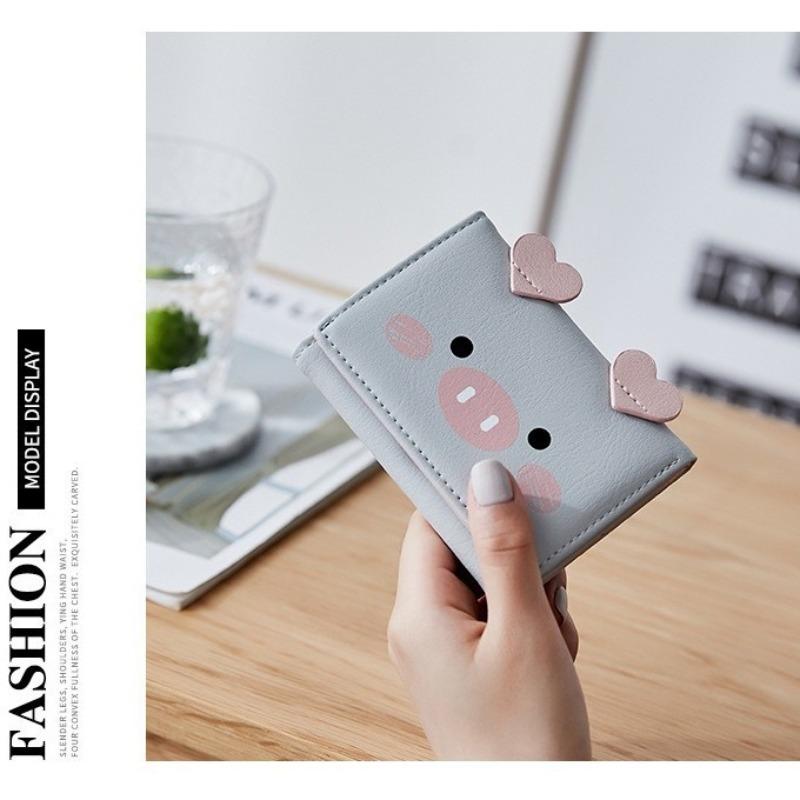 short three-fold wallet for women, cartoon cute student small wallet, multi-card women's wallet.