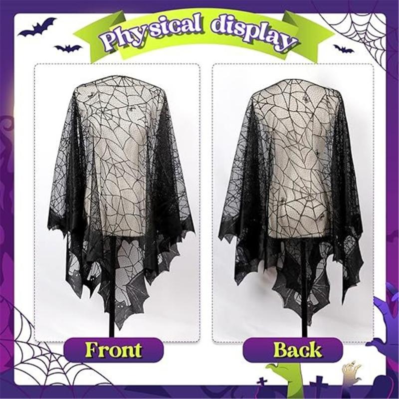Women Shawl Spiders Webs Poncho Shawl for Halloween Cosplay Costume