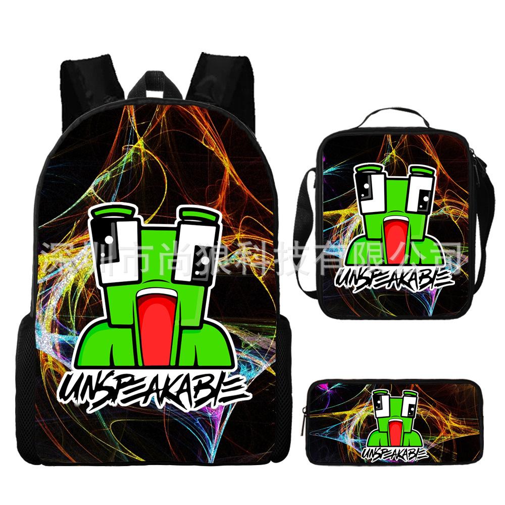 Unspeakable Pattern Schoolbag Large Capacity Backpack Shoulder Bag Pencil Case Three-Piece Set