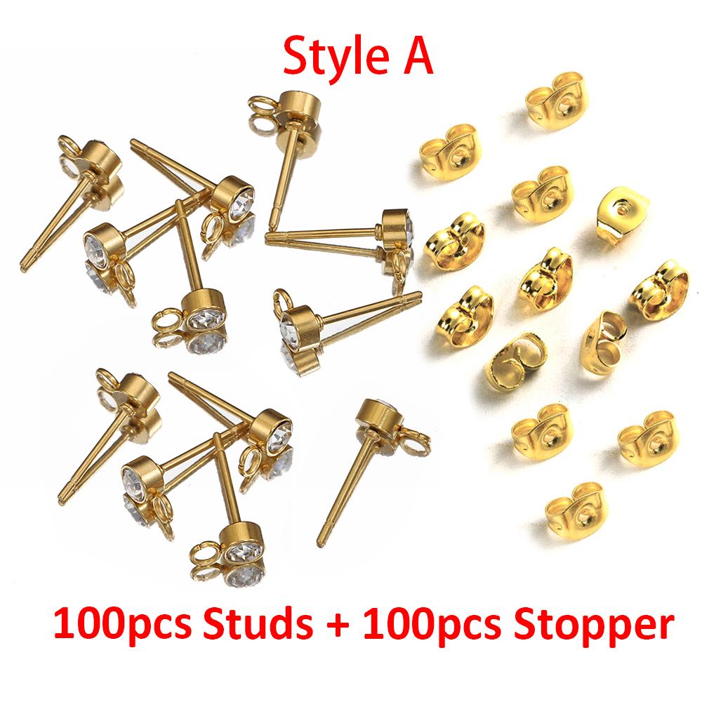 100pcs/20pcs 4mm Stainless Steel Ear Studs Rhinestone Earring Posts with Loop Rings for Earrings Jewelry Making DIY Wholesale
