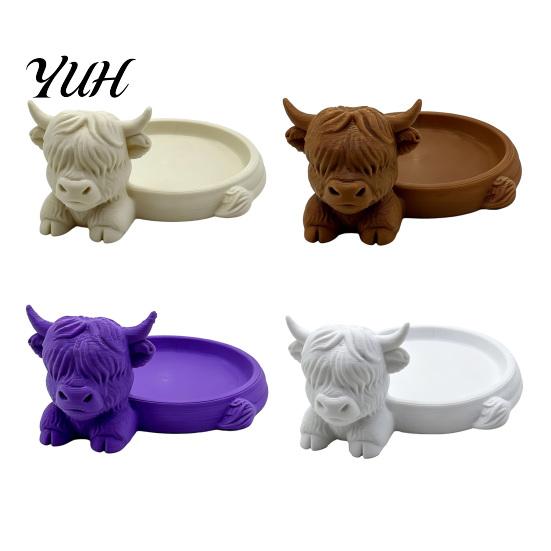 Ring And Earring Organizer Highland Cow Jewelry Storage Tray, Round Tray 3D Printed Desktop Ornament Organizer, Decorative Tabletop Container