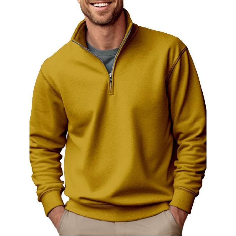 Autumn New Casual Fashion Men's Sweater Solid Color Versatile Stand-up Collar Zipper Top
