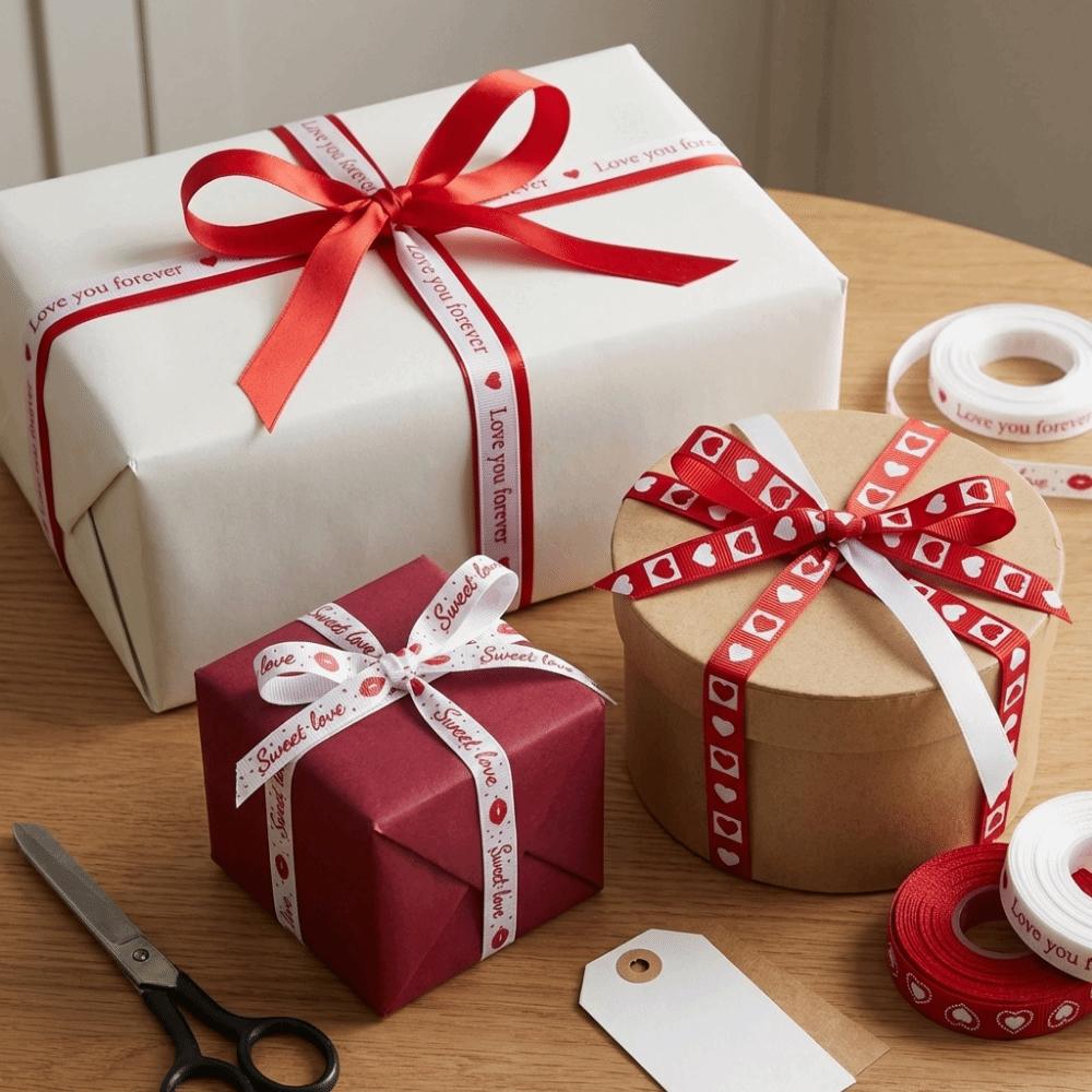 Polyester Red Love Printed Ribbon 5 Yards Bouquet Packaging Ribbon  Anniversary
