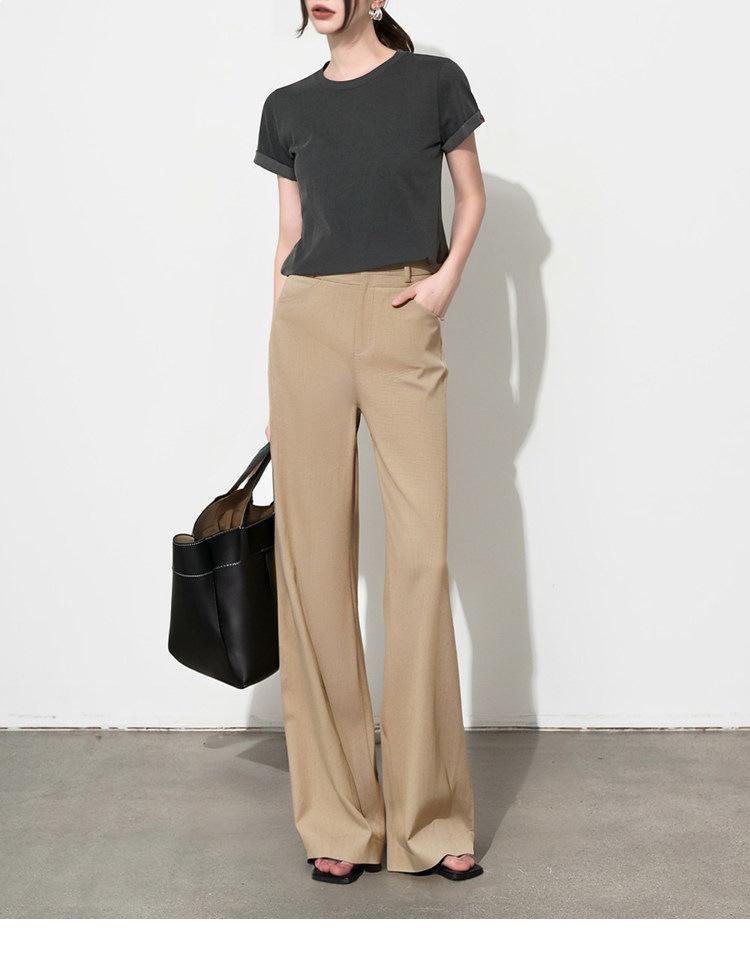 Women's French Double-Waist Straight-Leg Trousers: Hip-Covering, Slightly Flared, Wide-Leg, Casual Suit Pants with Excellent Drape