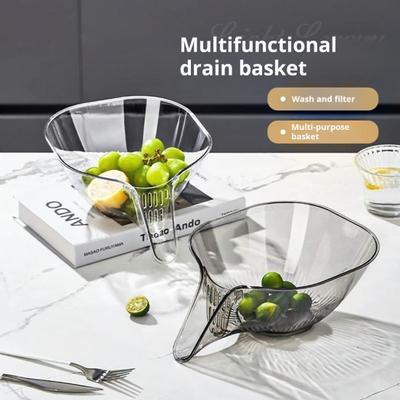 Abtropfkorb für Obst mit herausnehmbarem Sieb, lebensmittelecht, BPA-frei, transparente Obstreinigungsschüssel, Küchenspüle, Lebensmittelauffangbehälter, Abtropfgestell