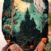 Women's Halloween Pumpkin Castle Print Long Sleeve T-Shirt