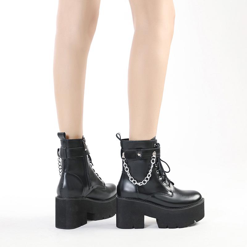 

Round head side zipper metal chain belt buckle Martin boots thick heel thick sole locomotive boots women 43 чорний